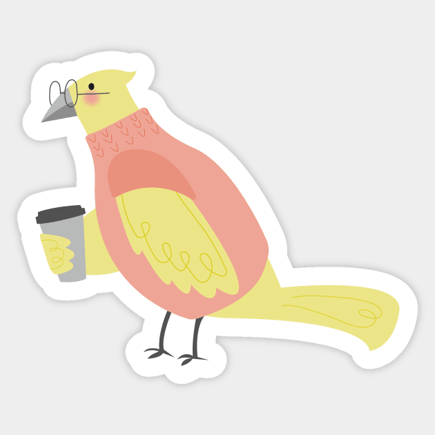 Hipster Bird Drinking Coffee Sticker by Vaeya